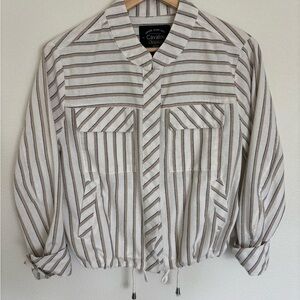 Cavalini Striped lightweight summer Jacket - White and Brown Canvas feel